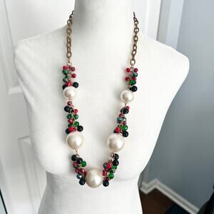 Multicolor Beaded Bauble Long Dramatic Statement Necklace